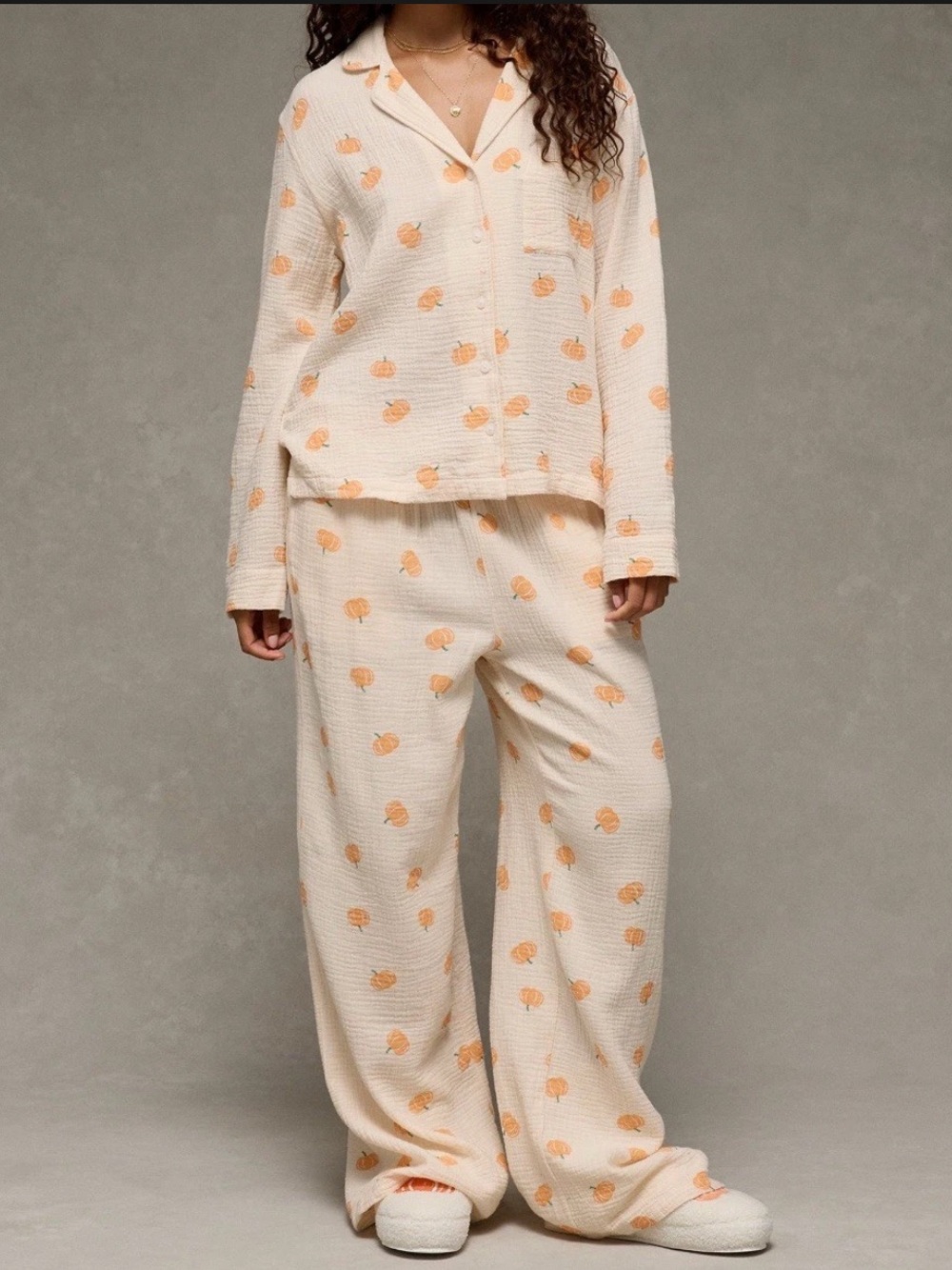 American Eagle Pumpkin Cotton Gauze Pajama Set 100% Cotton Size XL